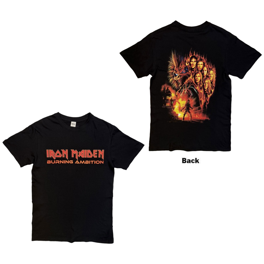 Iron Maiden - Burning Ambition Text Logo Mens Tshirt - Black